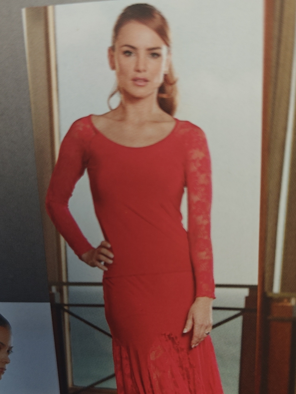 Red Lace Sleeve Scoop Neck Top